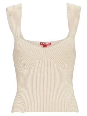 STAUD Kira Cream Ribbed Bustier Knit Tank with Structured Cups Size Medium